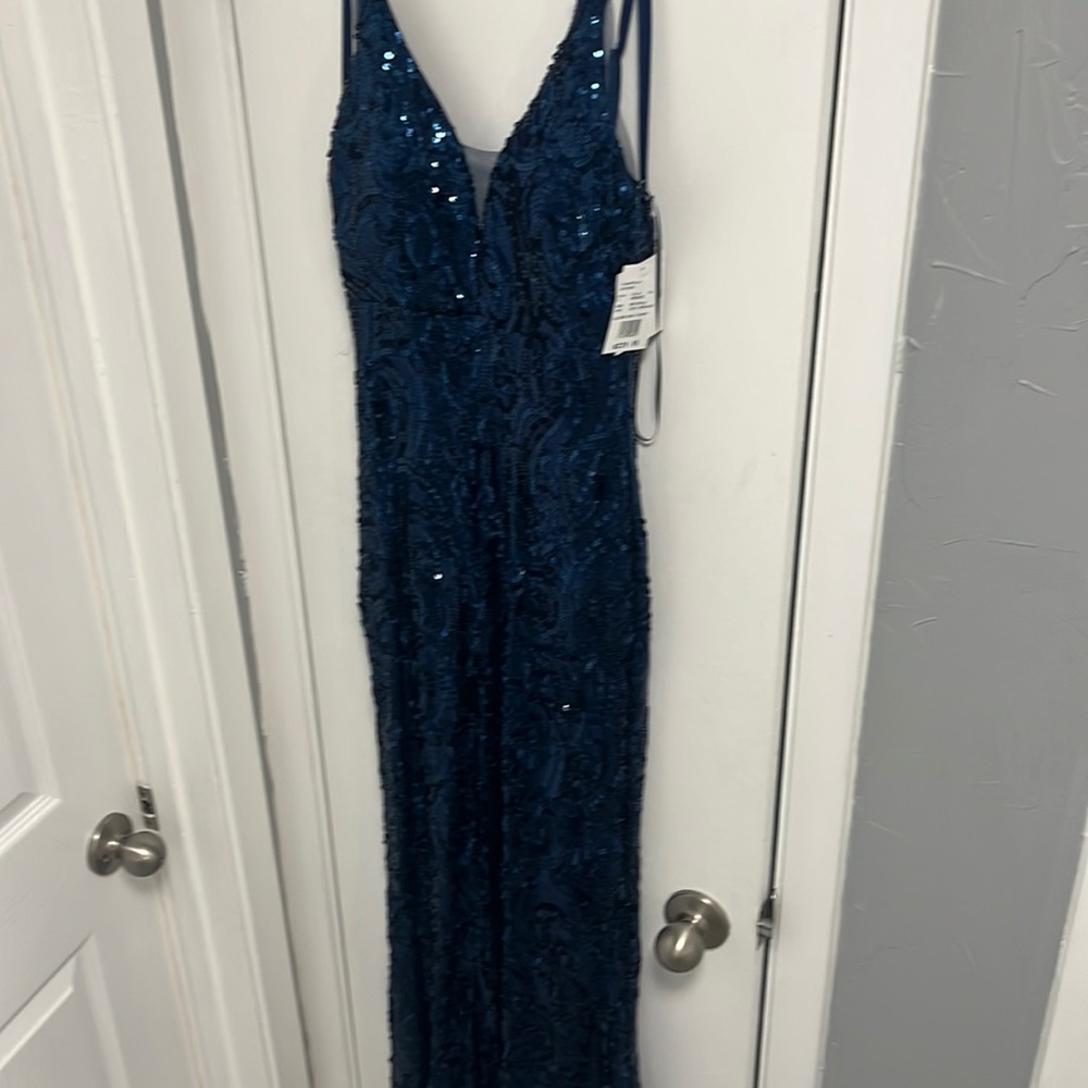 Sequin fitted gown with crisscross back